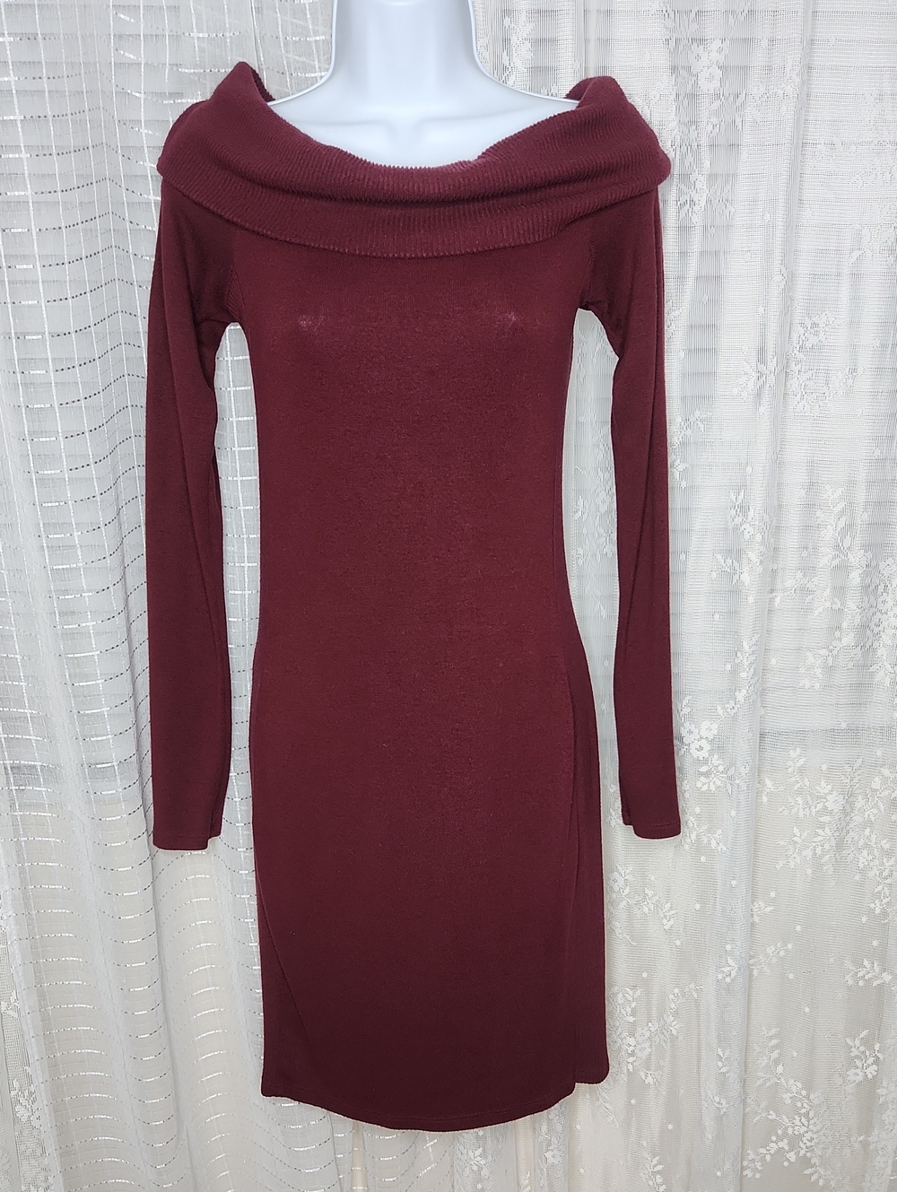Express burgundy Long Sleeve sweater dress W/ draped cowl neck SzS
